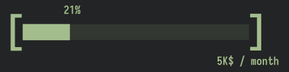 A progress bar at 21% out of 5000 dollars a month